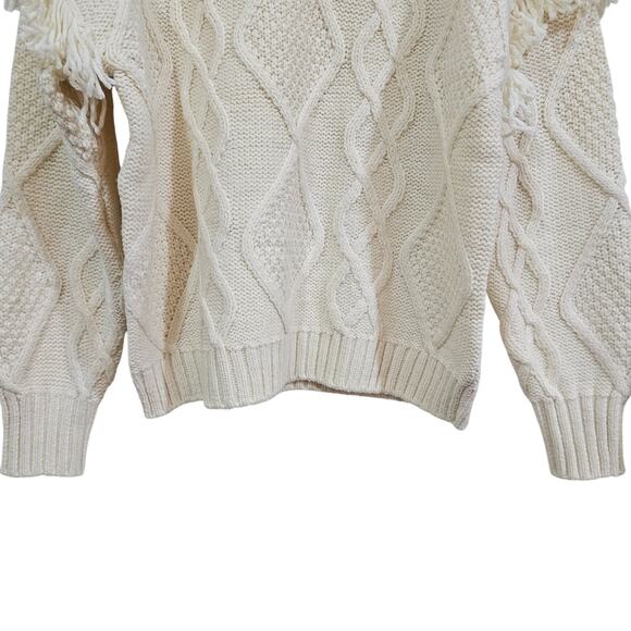 American Eagle Cream Cable Knit Fringe Sweater Women’s Size S - Picture 3 of 6